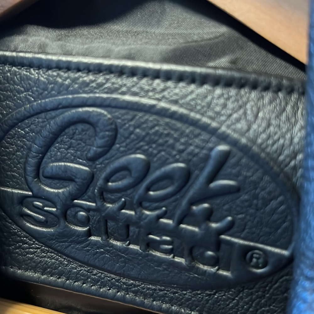 Geek Squad Automotive Racing Black Leather Bomber Jacket with Race Stripes! - Picture 5 of 12